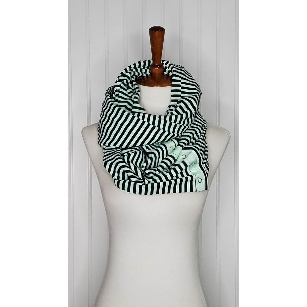 Lululemon Infinity Scarf Black & Mint Green Stripe Snap Buttons